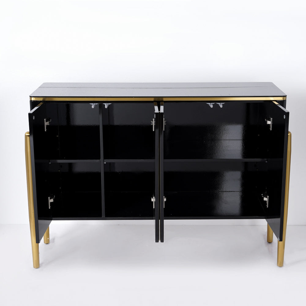 Modern Champagne Sideboard Buffet 4 Doors & Shelves Tempered Glass Top