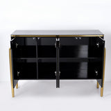 Modern Champagne Sideboard Buffet 4 Doors & Shelves Tempered Glass Top