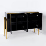 Modern Champagne Sideboard Buffet 4 Doors & Shelves Tempered Glass Top