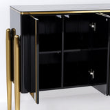 Modern Champagne Sideboard Buffet 4 Doors & Shelves Tempered Glass Top