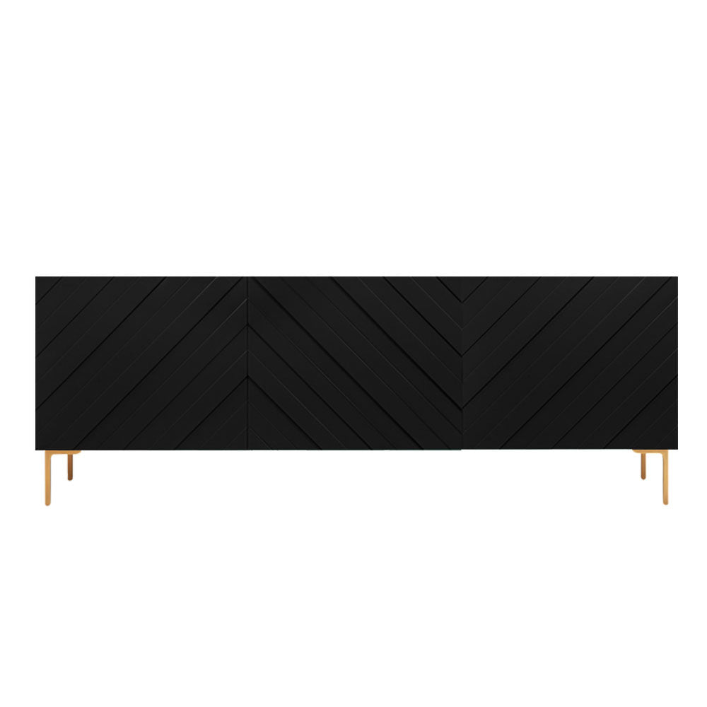 Modern 70.9" Black Buffert Sideboard Table with Gold Legs & 3 Doors