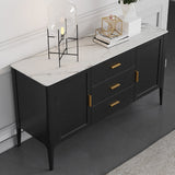 Modern Black Stone Top Buffet Drawers & Doors Kitchen Cabinet Gold Pull in Small