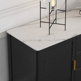 Modern Black Stone Top Buffet Drawers & Doors Kitchen Cabinet Gold Pull in Small