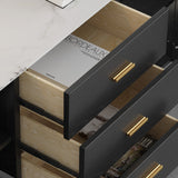 Modern Black Stone Top Buffet Drawers & Doors Kitchen Cabinet Gold Pull in Small