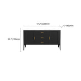 Modern Black Stone Top Buffet Drawers & Doors Kitchen Cabinet Gold Pull in Small