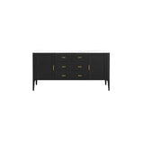 Modern Black Stone Top Buffet Drawers & Doors Kitchen Cabinet Gold Pull in Small