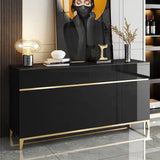 59" Black Modern Sideboard with Stone Top & 4 Doors & 4 Drawers in Large