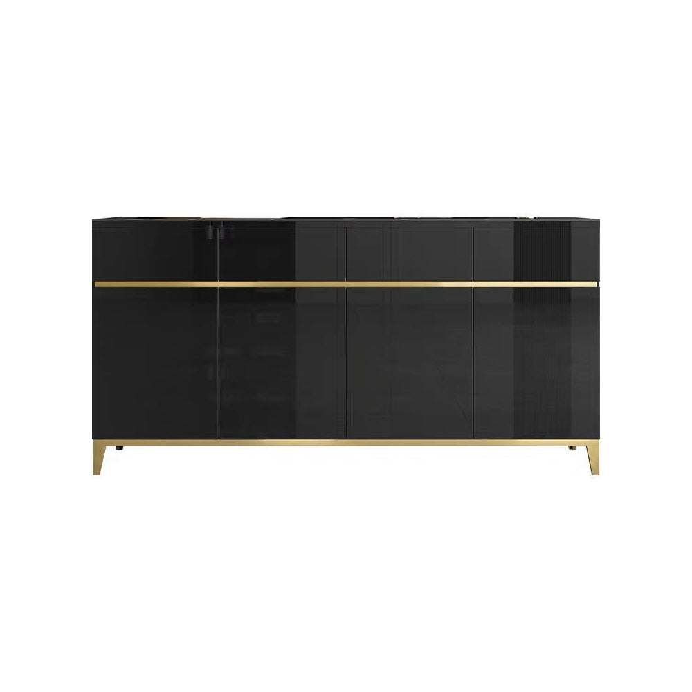 59" Black Modern Sideboard with Stone Top & 4 Doors & 4 Drawers in Large