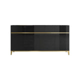 59" Black Modern Sideboard with Stone Top & 4 Doors & 4 Drawers in Large