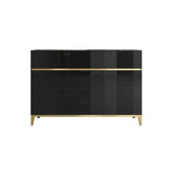 59" Black Modern Sideboard with Stone Top & 4 Doors & 4 Drawers in Large