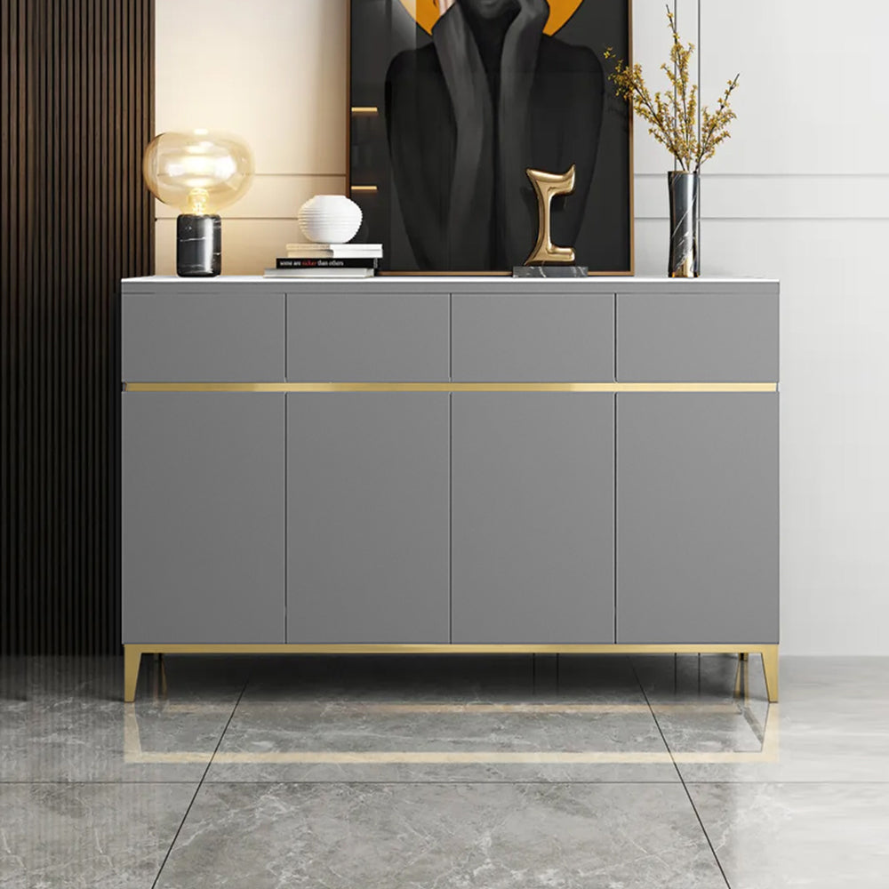 59" Black Modern Sideboard with Stone Top & 4 Doors & 4 Drawers in Large