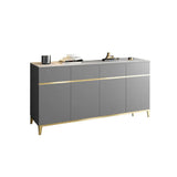59" Black Modern Sideboard with Stone Top & 4 Doors & 4 Drawers in Large
