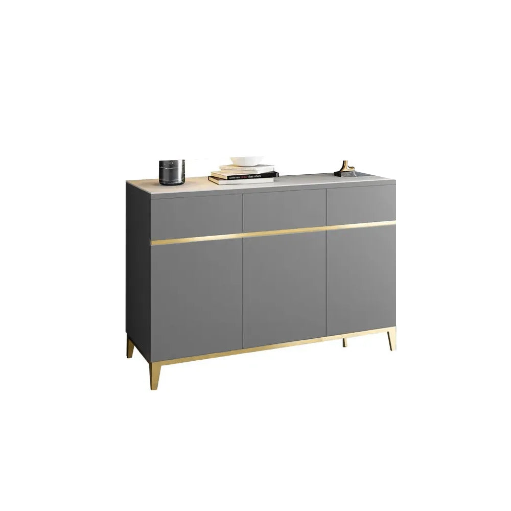 59" Black Modern Sideboard with Stone Top & 4 Doors & 4 Drawers in Large