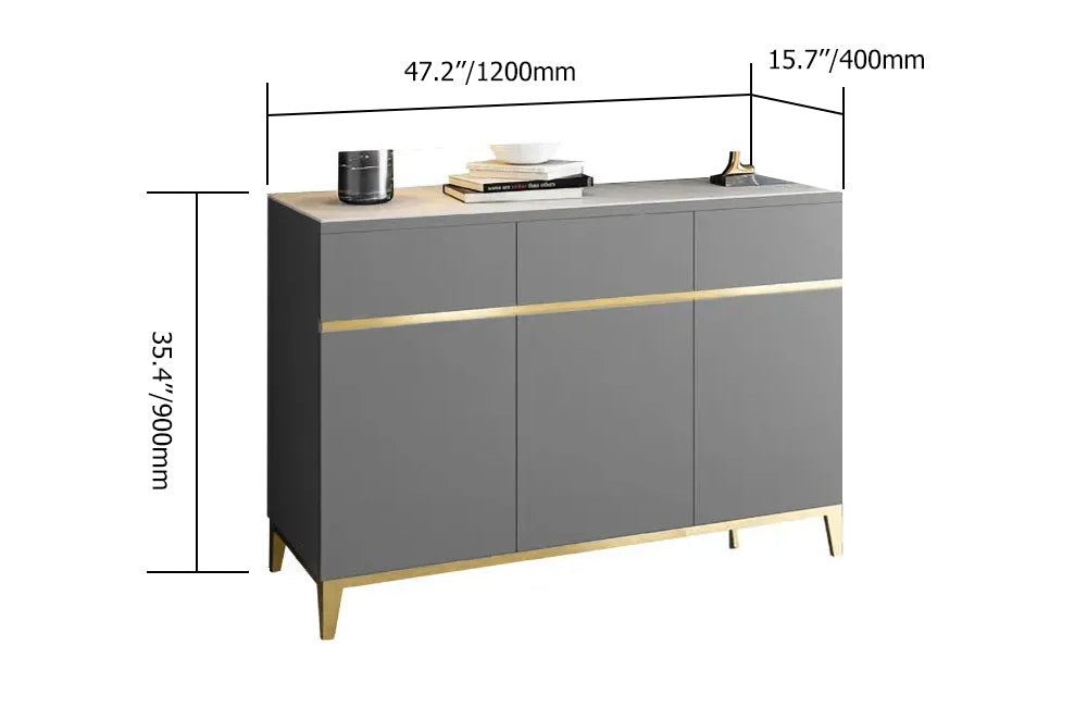 59" Black Modern Sideboard with Stone Top & 4 Doors & 4 Drawers in Large