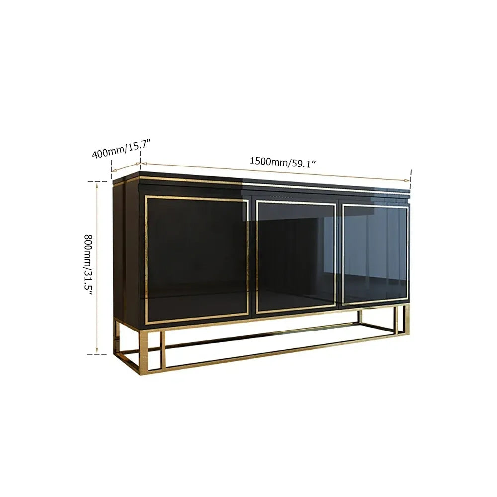 59" White Wood Sideboard Buffet Cabinet with Storage 3 Doors Gold Base