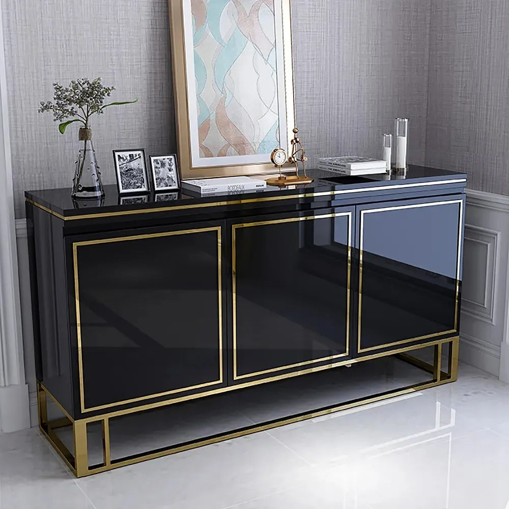 59" White Wood Sideboard Buffet Cabinet with Storage 3 Doors Gold Base