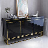 59" White Wood Sideboard Buffet Cabinet with Storage 3 Doors Gold Base