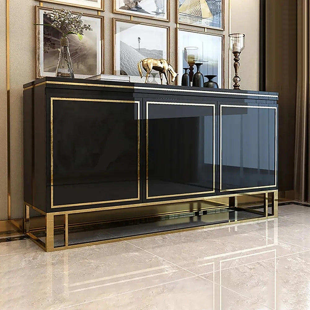 59" White Wood Sideboard Buffet Cabinet with Storage 3 Doors Gold Base