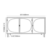 63" Rectangular Black Rattan Sideboard Buffet 3 Doors Storage Cabinet Plywood