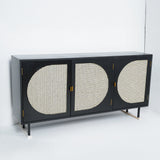 63" Rectangular Black Rattan Sideboard Buffet 3 Doors Storage Cabinet Plywood