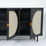 63" Rectangular Black Rattan Sideboard Buffet 3 Doors Storage Cabinet Plywood
