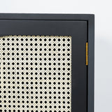63" Rectangular Black Rattan Sideboard Buffet 3 Doors Storage Cabinet Plywood
