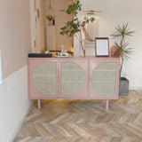 63" Rectangular Black Rattan Sideboard Buffet 3 Doors Storage Cabinet Plywood