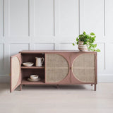 63" Rectangular Black Rattan Sideboard Buffet 3 Doors Storage Cabinet Plywood