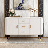 59" Modern White Sideboard with 3 Drawers & 2 Doors and Faux Marble Top in Large