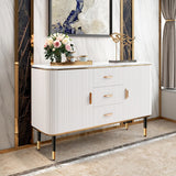 59" Modern White Sideboard with 3 Drawers & 2 Doors and Faux Marble Top in Large