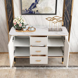 59" Modern White Sideboard with 3 Drawers & 2 Doors and Faux Marble Top in Large