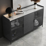 59" Black Sideboard Buffet Doors&Drawers Stone Top Modern Sideboard Cabinet in Large