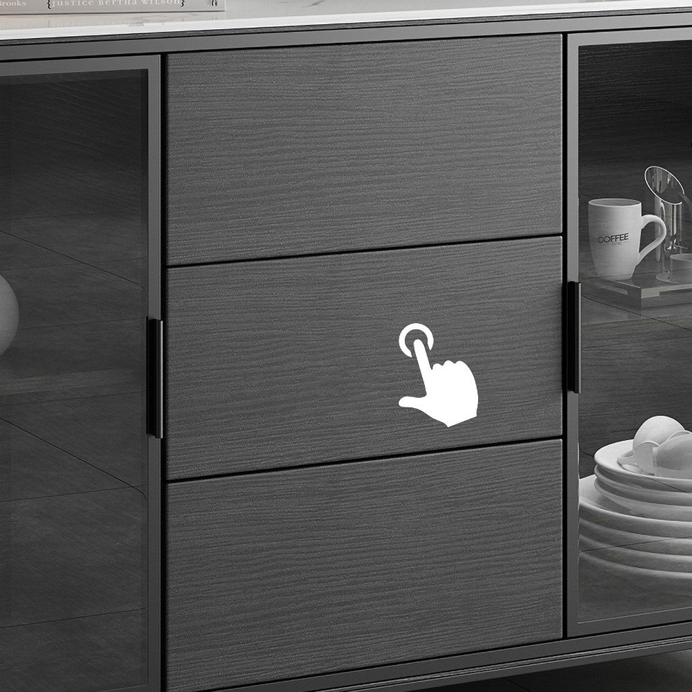 59" Black Sideboard Buffet Doors&Drawers Stone Top Modern Sideboard Cabinet in Large