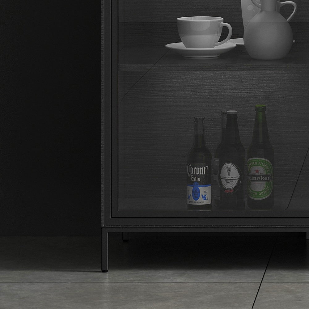 59" Black Sideboard Buffet Doors&Drawers Stone Top Modern Sideboard Cabinet in Large