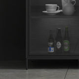 59" Black Sideboard Buffet Doors&Drawers Stone Top Modern Sideboard Cabinet in Large