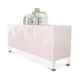 Pink Credenza Cabinet 3 Door Wavy Pattern Sideboard Acrylic Legs