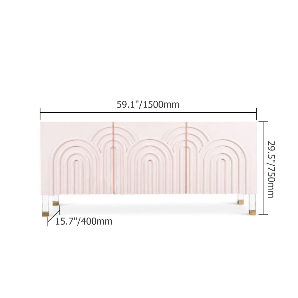 Pink Credenza Cabinet 3 Door Wavy Pattern Sideboard Acrylic Legs