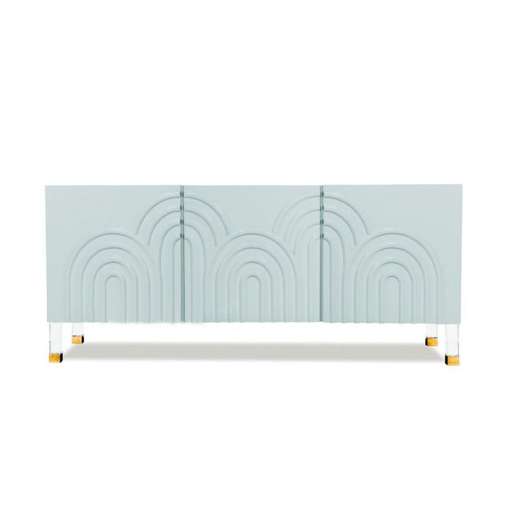 Pink Credenza Cabinet 3 Door Wavy Pattern Sideboard Acrylic Legs