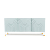 Pink Credenza Cabinet 3 Door Wavy Pattern Sideboard Acrylic Legs