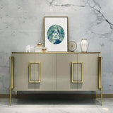 47" Modern Champagne Sideboard Cabinet Buffet Table with Storage Tempered Glass Top