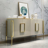 47" Modern Champagne Sideboard Cabinet Buffet Table with Storage Tempered Glass Top