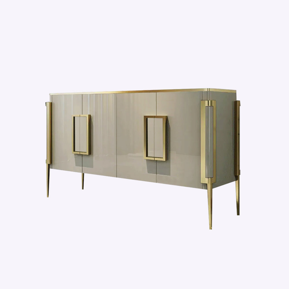 47" Modern Champagne Sideboard Cabinet Buffet Table with Storage Tempered Glass Top