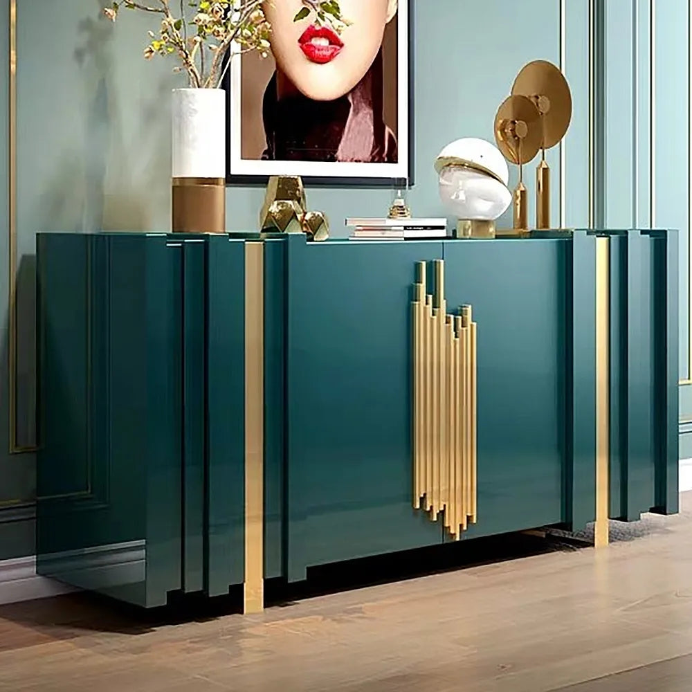 63" Light Luxury Sideboard Black Rectangular Buffet with 2 Doors & 2 Shelves in Gold