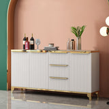 55" White Sideboard with Tempered Glass Top and 3 Drawers in Gold Finish