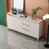 55" White Sideboard with Tempered Glass Top and 3 Drawers in Gold Finish