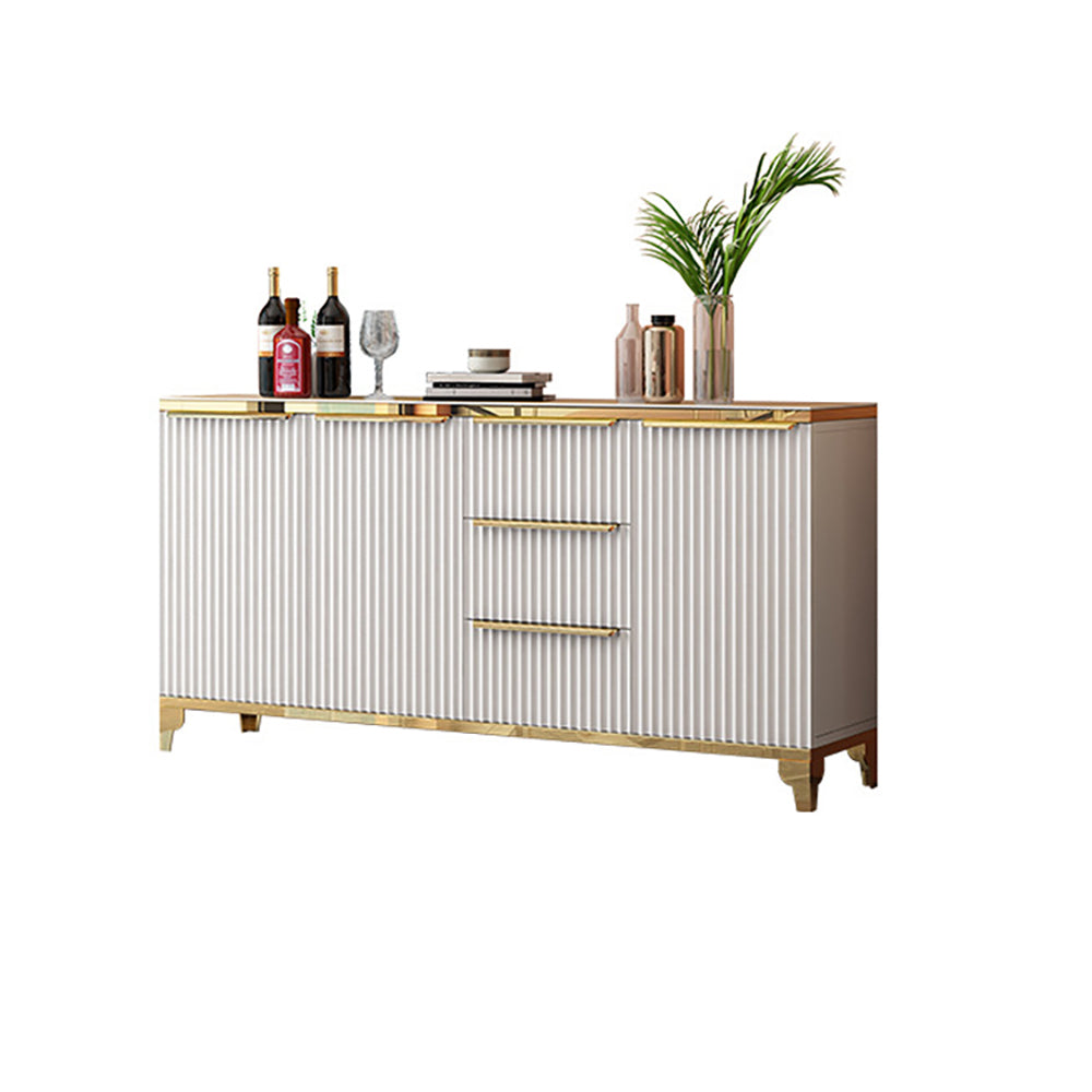 55" White Sideboard with Tempered Glass Top and 3 Drawers in Gold Finish