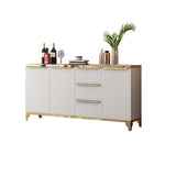 55" White Sideboard with Tempered Glass Top and 3 Drawers in Gold Finish