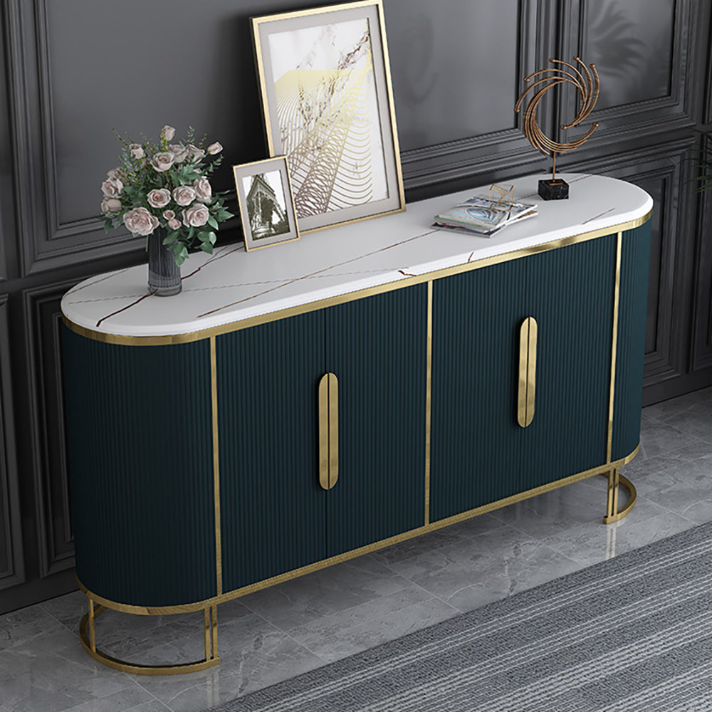 Modern Sideboard Oval Faux Marble Top Light Luxury Buffet with Shelves Doors in Small