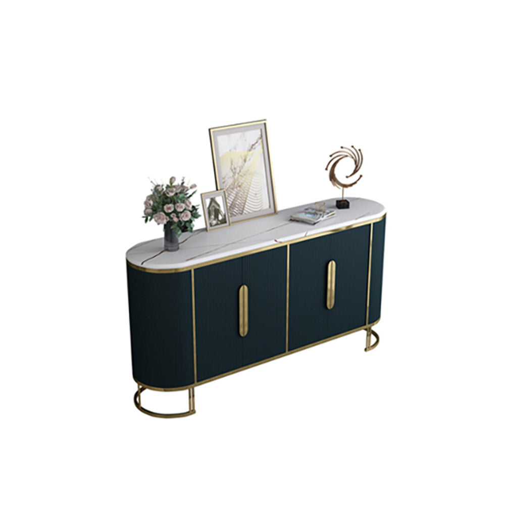 Modern Sideboard Oval Faux Marble Top Light Luxury Buffet with Shelves Doors in Small