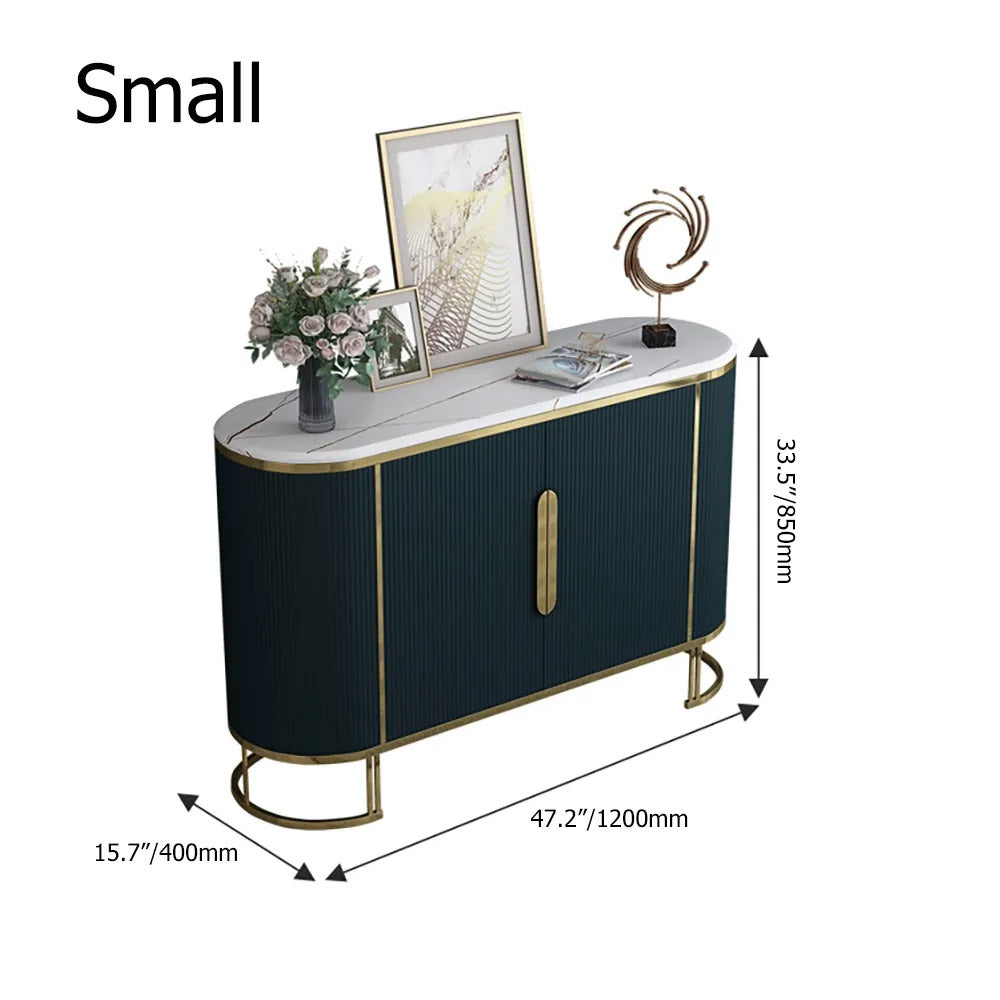 Modern Sideboard Oval Faux Marble Top Light Luxury Buffet with Shelves Doors in Small